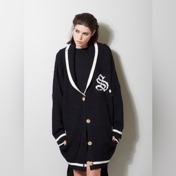 Pre-owned Unisex Salasai Oversized Black Merino Wool Cardigan - Picture 1 of 9